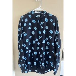 Christian Wijnants Navy Blue 100% Silk Abstract Floral Blouse Size 6